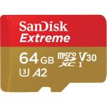 Designed for action cameras and mobile devices, the 64GB Extreme UHS-I microSDXC Memory Card from SanDisk features a storage capacity of 64GB and supports maximum read speeds of 170 MB/s and maximum write speeds of 80 MB/s. This card has also been designed with the V30 Video Speed Class rating, which guarantees minimum write speeds of at least 30 MB/s. All of this allows for users to immerse themselves in extreme sports videography and photography at resolutions of Ultra HD 4K (3840 x 2160) and Full HD (1920 x 1080)